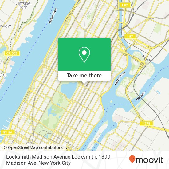Mapa de Locksmith Madison Avenue Locksmith, 1399 Madison Ave