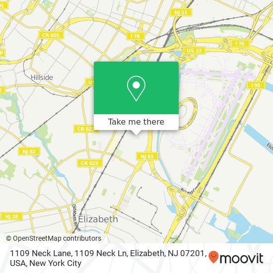 Mapa de 1109 Neck Lane, 1109 Neck Ln, Elizabeth, NJ 07201, USA