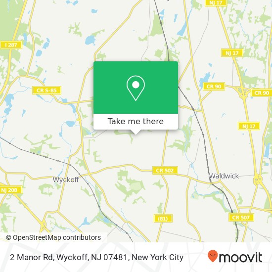 Mapa de 2 Manor Rd, Wyckoff, NJ 07481