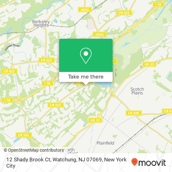 Mapa de 12 Shady Brook Ct, Watchung, NJ 07069