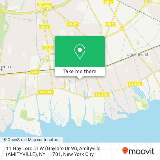 Mapa de 11 Gay Lore Dr W (Gaylore Dr W), Amityville (AMITYVILLE), NY 11701