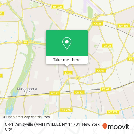 Mapa de CR-1, Amityville (AMITYVILLE), NY 11701