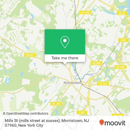 Mapa de Mills St (mills street at sussex), Morristown, NJ 07960