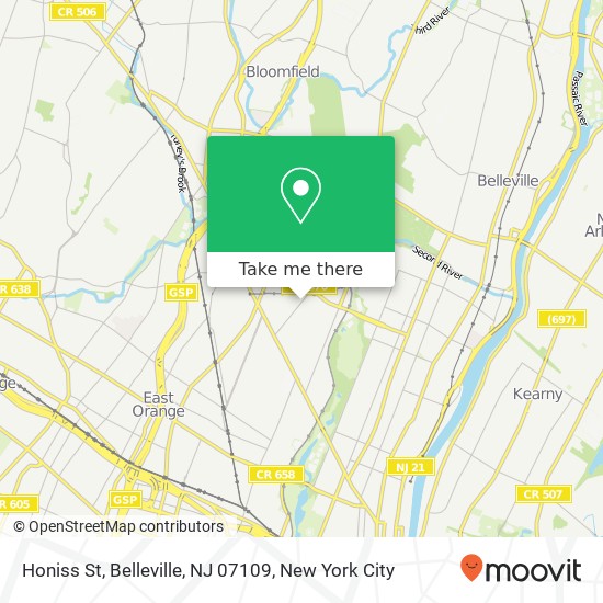 Mapa de Honiss St, Belleville, NJ 07109