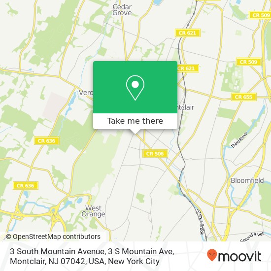 Mapa de 3 South Mountain Avenue, 3 S Mountain Ave, Montclair, NJ 07042, USA