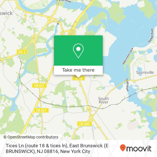 Mapa de Tices Ln (route 18 & tices ln), East Brunswick (E BRUNSWICK), NJ 08816