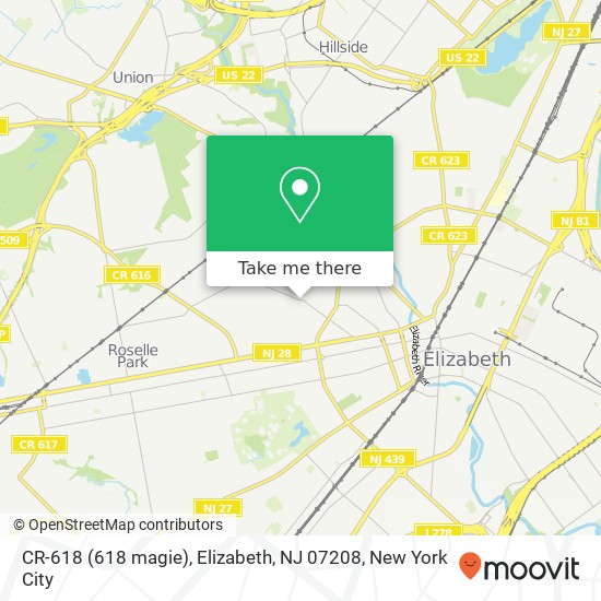 Mapa de CR-618 (618 magie), Elizabeth, NJ 07208