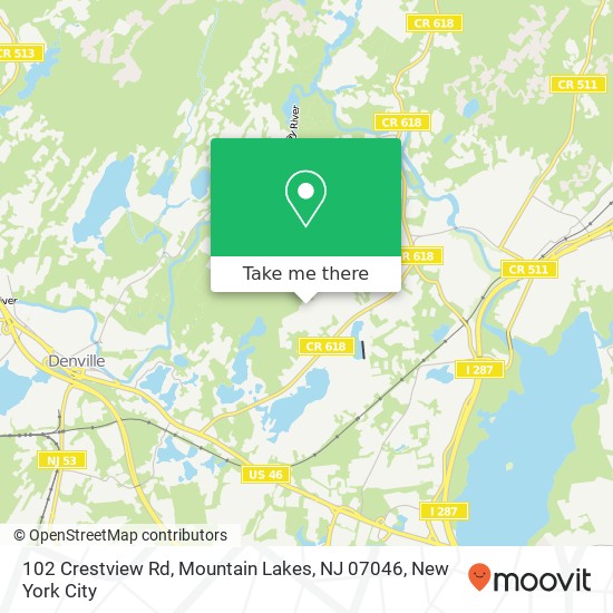 Mapa de 102 Crestview Rd, Mountain Lakes, NJ 07046