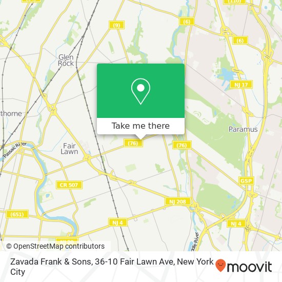 Mapa de Zavada Frank & Sons, 36-10 Fair Lawn Ave