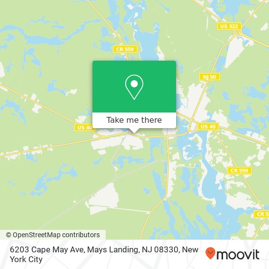 Mapa de 6203 Cape May Ave, Mays Landing, NJ 08330