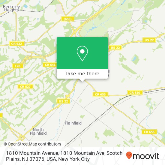 Mapa de 1810 Mountain Avenue, 1810 Mountain Ave, Scotch Plains, NJ 07076, USA