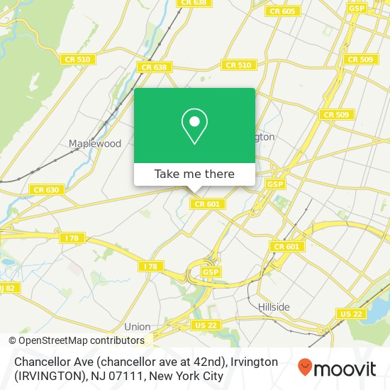 Chancellor Ave (chancellor ave at 42nd), Irvington (IRVINGTON), NJ 07111 map