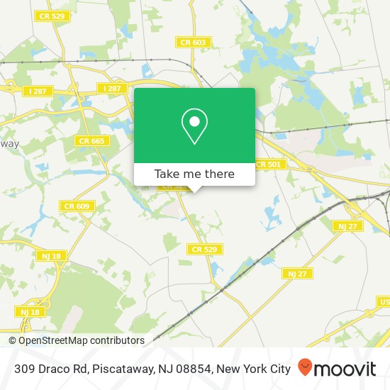 Mapa de 309 Draco Rd, Piscataway, NJ 08854