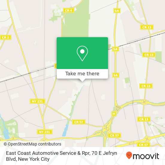 Mapa de East Coast Automotive Service & Rpr, 70 E Jefryn Blvd