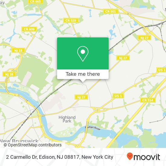 Mapa de 2 Carmello Dr, Edison, NJ 08817