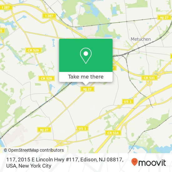 Mapa de 117, 2015 E Lincoln Hwy #117, Edison, NJ 08817, USA