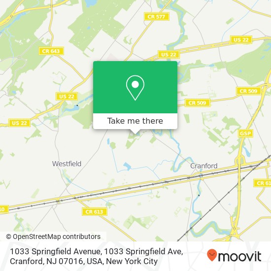 1033 Springfield Avenue, 1033 Springfield Ave, Cranford, NJ 07016, USA map