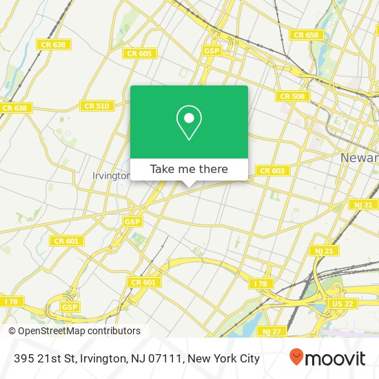 Mapa de 395 21st St, Irvington, NJ 07111