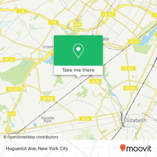 Mapa de Huguenot Ave, Union, NJ 07083