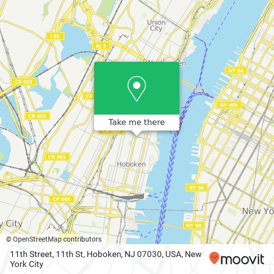 Mapa de 11th Street, 11th St, Hoboken, NJ 07030, USA