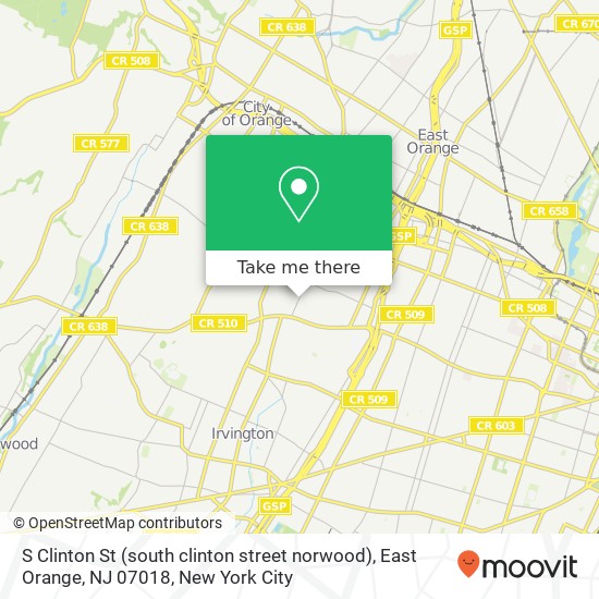 Mapa de S Clinton St (south clinton street norwood), East Orange, NJ 07018