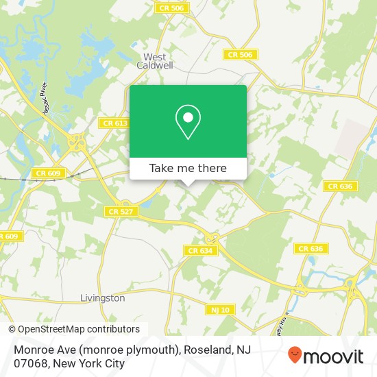 Mapa de Monroe Ave (monroe plymouth), Roseland, NJ 07068