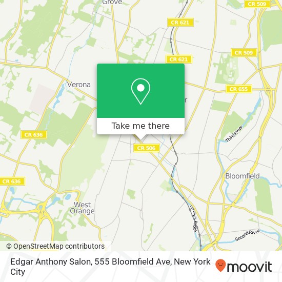 Mapa de Edgar Anthony Salon, 555 Bloomfield Ave