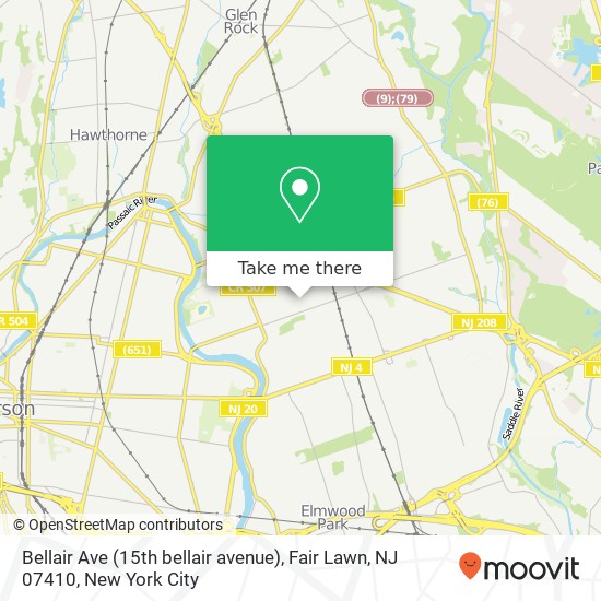 Mapa de Bellair Ave (15th bellair avenue), Fair Lawn, NJ 07410