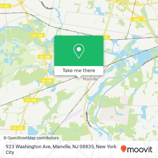 Mapa de 923 Washington Ave, Manville, NJ 08835