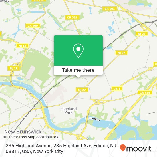235 Highland Avenue, 235 Highland Ave, Edison, NJ 08817, USA map