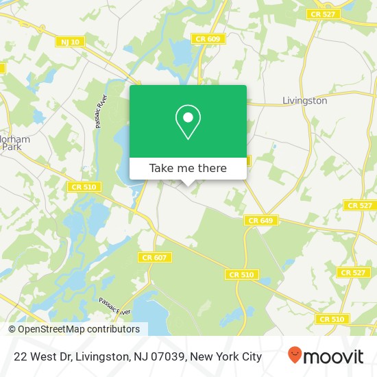 Mapa de 22 West Dr, Livingston, NJ 07039