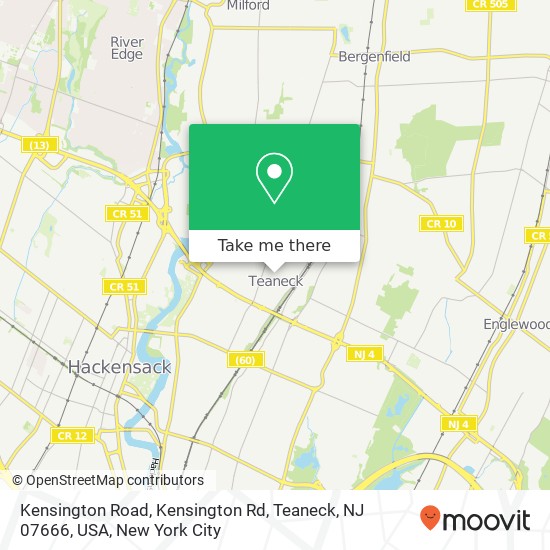 Mapa de Kensington Road, Kensington Rd, Teaneck, NJ 07666, USA