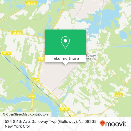 Mapa de 524 S 4th Ave, Galloway Twp (Galloway), NJ 08205