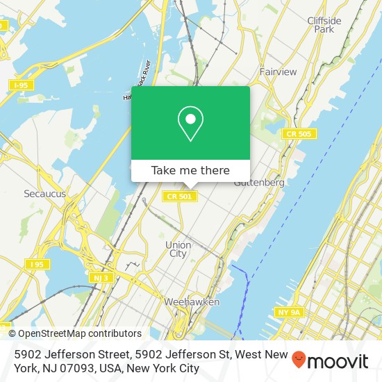 Mapa de 5902 Jefferson Street, 5902 Jefferson St, West New York, NJ 07093, USA