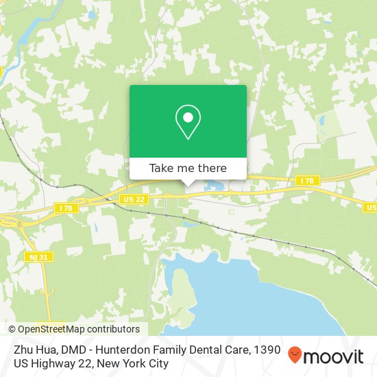 Mapa de Zhu Hua, DMD - Hunterdon Family Dental Care, 1390 US Highway 22