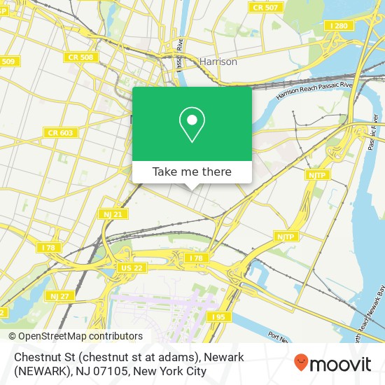 Mapa de Chestnut St (chestnut st at adams), Newark (NEWARK), NJ 07105