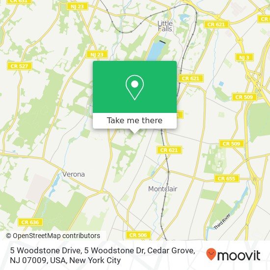 Mapa de 5 Woodstone Drive, 5 Woodstone Dr, Cedar Grove, NJ 07009, USA