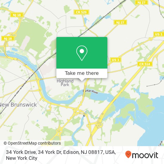 34 York Drive, 34 York Dr, Edison, NJ 08817, USA map
