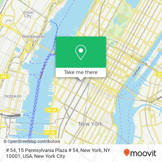 Mapa de # 54, 15 Pennsylvania Plaza # 54, New York, NY 10001, USA