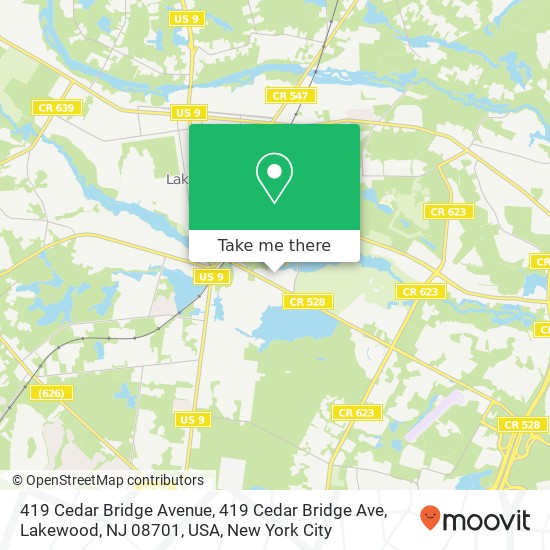 Mapa de 419 Cedar Bridge Avenue, 419 Cedar Bridge Ave, Lakewood, NJ 08701, USA