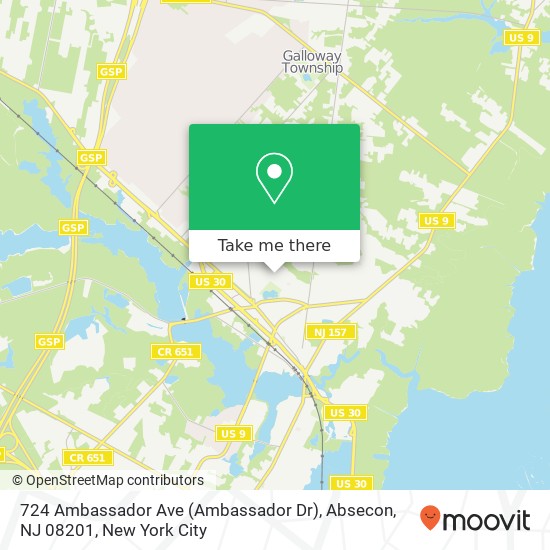 Mapa de 724 Ambassador Ave (Ambassador Dr), Absecon, NJ 08201