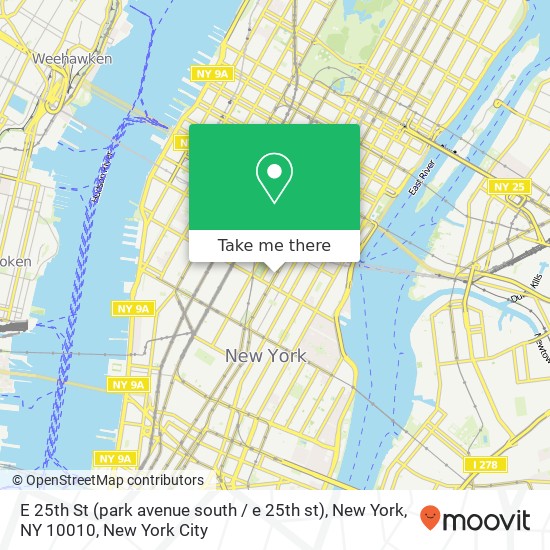 Mapa de E 25th St (park avenue south / e 25th st), New York, NY 10010