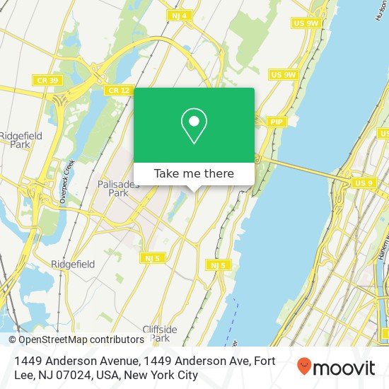 Mapa de 1449 Anderson Avenue, 1449 Anderson Ave, Fort Lee, NJ 07024, USA