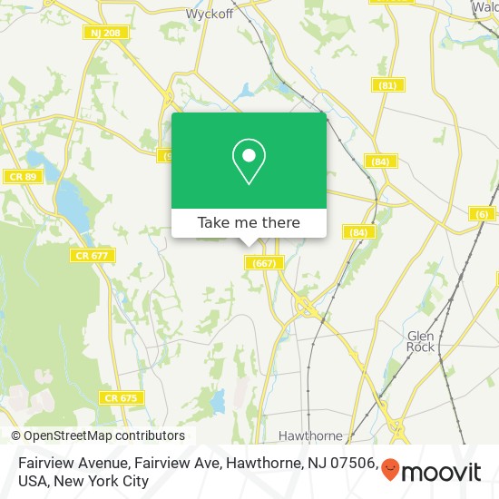 Mapa de Fairview Avenue, Fairview Ave, Hawthorne, NJ 07506, USA