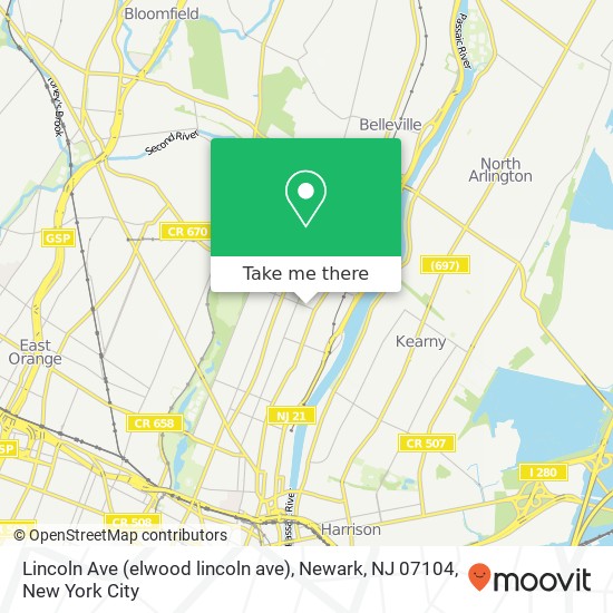 Mapa de Lincoln Ave (elwood lincoln ave), Newark, NJ 07104