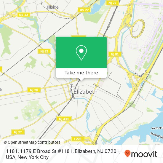 1181, 1179 E Broad St #1181, Elizabeth, NJ 07201, USA map