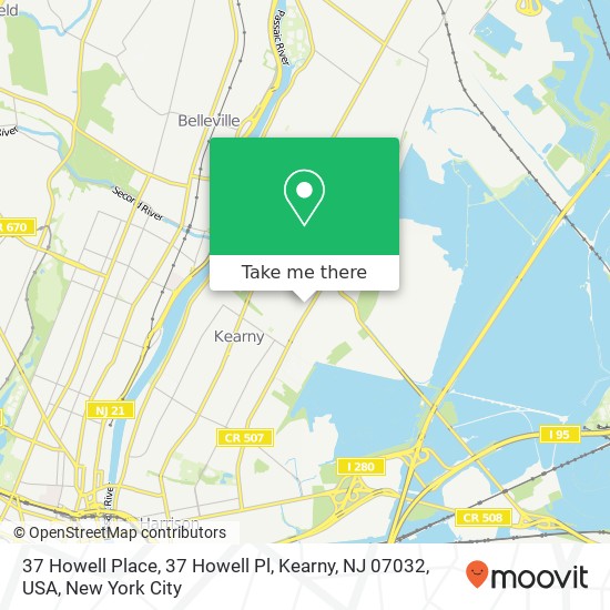 Mapa de 37 Howell Place, 37 Howell Pl, Kearny, NJ 07032, USA