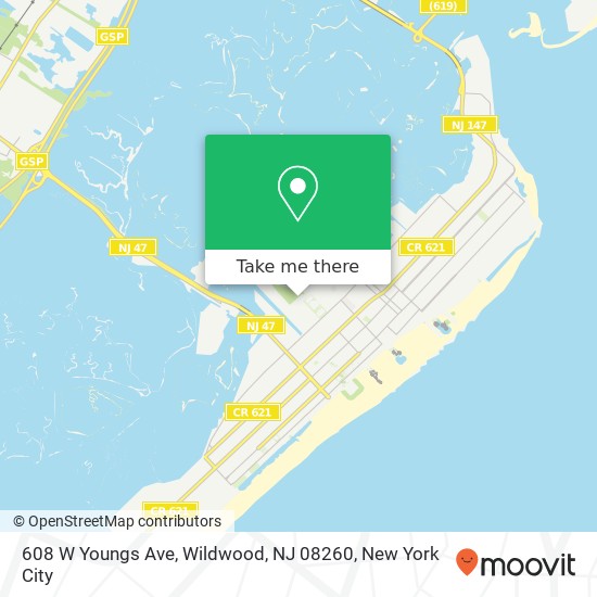 Mapa de 608 W Youngs Ave, Wildwood, NJ 08260