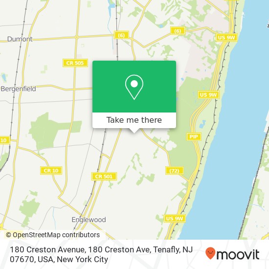 Mapa de 180 Creston Avenue, 180 Creston Ave, Tenafly, NJ 07670, USA