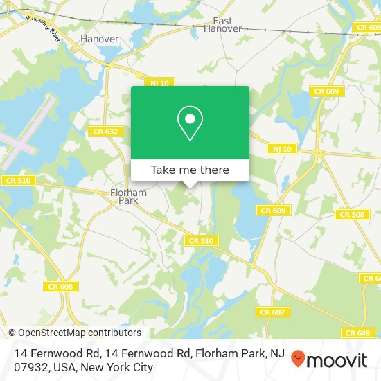 Mapa de 14 Fernwood Rd, 14 Fernwood Rd, Florham Park, NJ 07932, USA